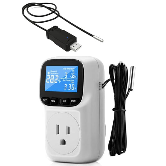 Diymore 1800W Plug in Digital Thermostat Temperature Controller Electric Thermostats Outlet Heating Cooling Control Mode Timer 120V 15A -104 ℉~210 ℉ Greenhouse with Thermostat Pool Thermometer