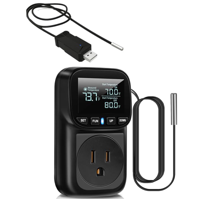 Diymore Digital Temperature Controller Outlet,1800W Plug in Thermostat,Heating Cooling Mode,120V Incubator Room Thermometers Gauge Reptile Thermostat Greenhouse Thermomete for House Pool Thermometer