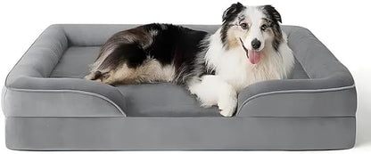 Optimized Orthopedic Dog Bed for Medium Dogs, 41" x 27" Memory Foam Pet Bed with Removable Washable Cover, Waterproof & Non-Slip Sofa Bed for Joint Support, Grey