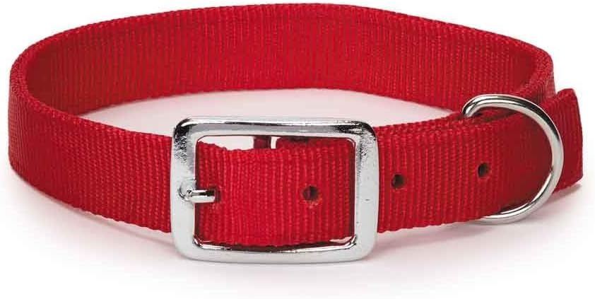 Bright Red Dog Collars Double Thick Nylon Strong Metal Buckle Heavy Duty (13 to 16 Inch)