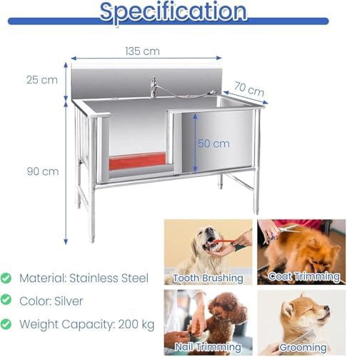 Large Dog Pool & Washing Station for All Breeds, 2-in-1 Bathtub with Retractable Faucet & Sliding Door - Ideal Outdoor Dog Bathing Solution for Home