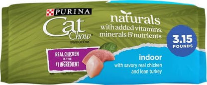 Purina Cat Chow Naturals Dry Cat Food, Indoor With Real Chicken & Turkey, 3.15 Lb Bag