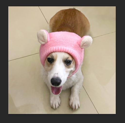 Dog Ear Muffs Noise Protection Knitted Hats Pet Neck Ear Warmer for Winter Knitted Cap for Anxiety Calm Down for Dog Cat(Pink, One Size)
