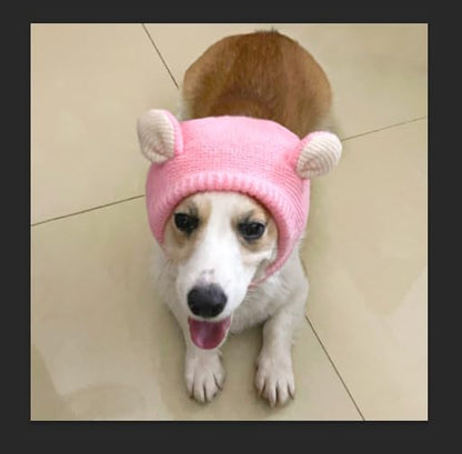 Dog Ear Muffs Noise Protection Knitted Hats Pet Neck Ear Warmer for Winter Knitted Cap for Anxiety Calm Down for Dog Cat(Pink, One Size)