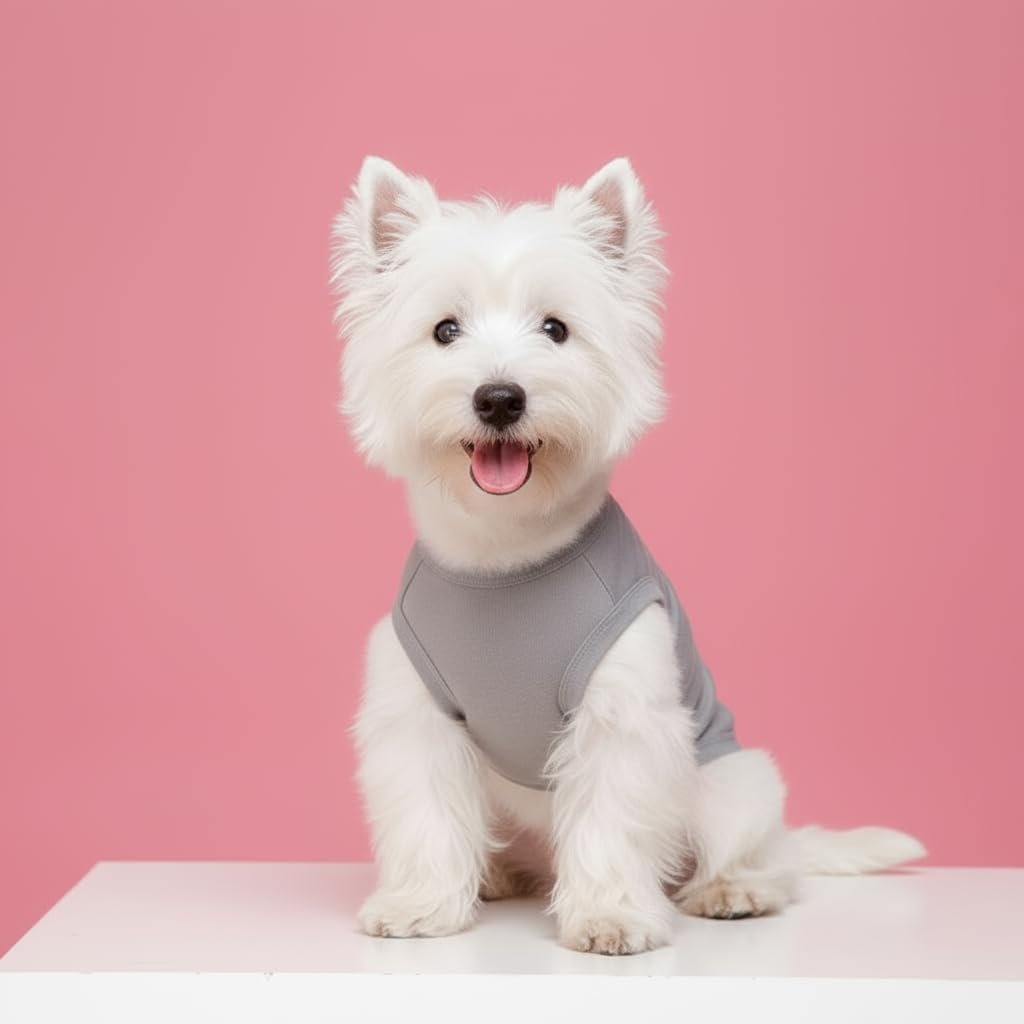 Chol&Vivi Plain Dog Shirt, 4pcs Blank Cotton Shirts Fit for Extra Small to Extra Large Size Dogs, Sleeveless Apparel Soft and Lightweight, Tank Top for All Breeds, Black/Grey/White/Dark Green, Large