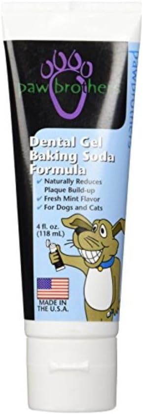 RYAN'S PET SUPPLIES Paw Brothers Mint Flavor Dental Gel, Baking Soda Formula, Fresh Breath Dental Care Gel, for Dogs and Cats, Made in The USA, 4 Ounces