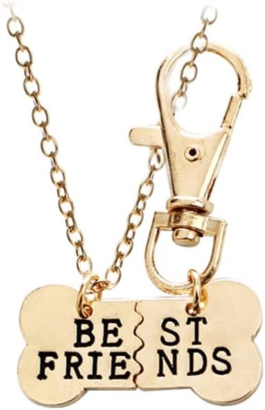 Guqqeuc 2pcs BFF Friendship Gifts: Gold Matching Pendant Necklace & Dog Bone Keychain for Dog Owner, Christmas & Birthday Gifts