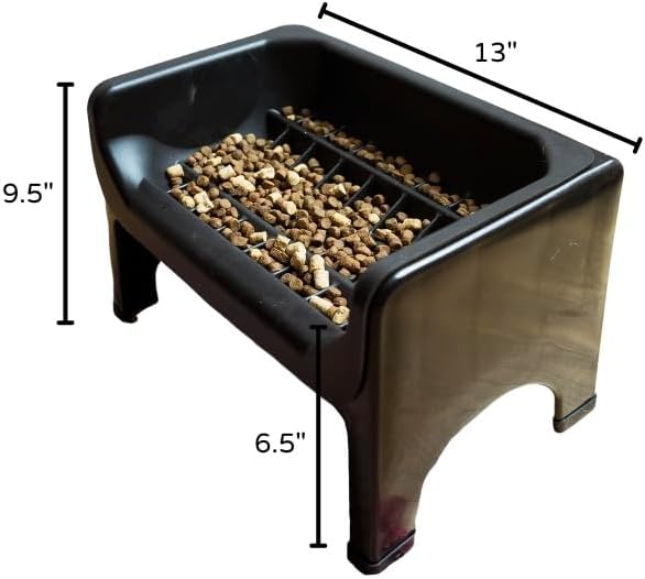 Fluff Trough XL Binge Blocker – Elevated Slow Feeder Dog Bowl with Silicone Slow Feeder Insert, Raised Dog Bowl & Food Container for Medium Large Dogs, Vet Recommended Elevated Dogs Dish (Black)