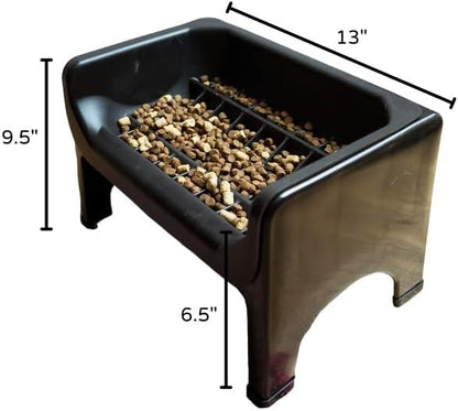 Fluff Trough XL Binge Blocker – Elevated Slow Feeder Dog Bowl with Silicone Slow Feeder Insert, Raised Dog Bowl & Food Container for Medium Large Dogs, Vet Recommended Elevated Dogs Dish (Black)