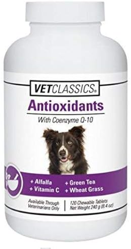 Vet Classics Antioxidants with Coenzyme Q-10 for Dogs, with Alfalfa, Green Tea, Vitamin C, & Wheat Grass, 120 Chewable Tablets