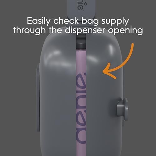 Pet Genie - On-the-Go Dog Poop Bag Dispenser for Leash - Compact & Easy to Use Device for Pet Supplies with 2-Point Secure Attachment, Includes 1 Roll (15 count) of Scented Poop Bags, (Lavender Scent)