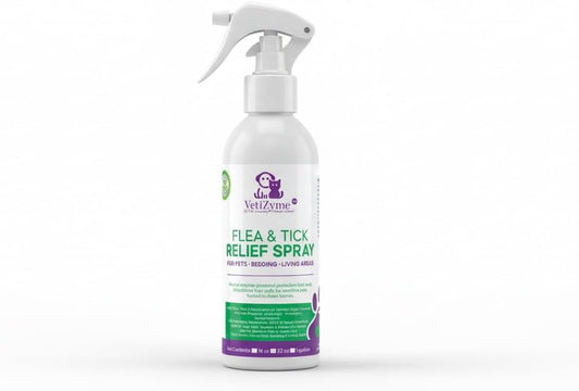 VetiZyme Flea & Tick Relief Spray – Natural Enzyme Pest Control for Dogs, Cats & Small Animals – Non Toxic, Chemical Free Flea Treatment – Safe for Pets, Bedding, Kennels & Home – Biodegradable
