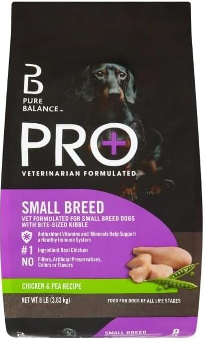 Pure Balance Pro+ Small Breed Chicken & Pea Recipe Dry Dog Food, for Small Breeds & All Life Stages ~ (8LBS Bag) ~ (1 Pack)