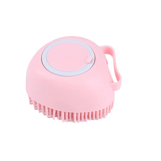 Dog & Cat Bath Brush with Built-In Shampoo Dispenser - 2-in-1 Silicone Pet Grooming Massage Brush for Anxiety Relief & Deep Cleaning - Luxury Spa Treatment (Pink)