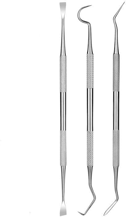Pet Dog Cat Teeth Tartar Plaque Remover Stainless Steel Double Headed Scaler Scraper Dental Tooth Cleaning Tools Oral Care Hygiene Set(3 Pieces Different Shape Silver)