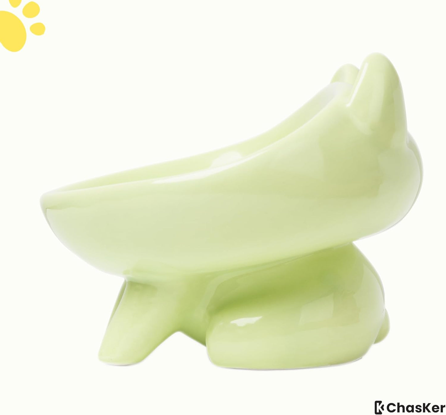 Ceramic Slow Feeder Bowl, Elevated Slow Feeder, Wide-Mouth, PAW Design, Stylish Design, for Fast Eaters, Non Slip, Dogs, Cats, Pets, Small & Medium Sized Breeds, (Green)