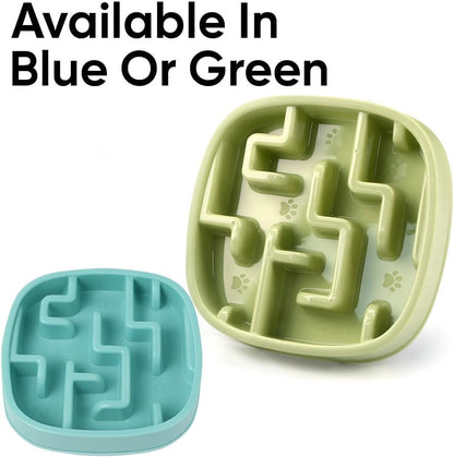 Slow Feeder Bowl, Puzzle Maze for Fast Eaters, Small to Medium Dogs, Helps Prevent Bloat & Aid Digestion, Holds 2 Cups Wet or Dry Food, Non-Slip, Made Without BPA, Blue