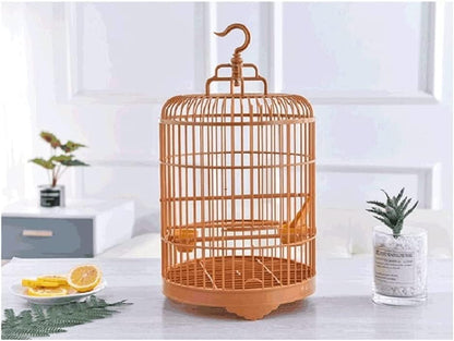 High-Strength Plastic Bird Cage, Vintage Round Birdcage with Rolling Stand, Waterproof Flight Bird Cage with Portable Hooks