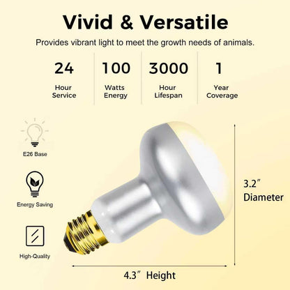 Reptile Heat Lamp 100W, 2 Pack Intense UVA Basking Light Bulbs, Flat-Base Heat Emitter, Heat Lamp Bulb for Reptile Chick