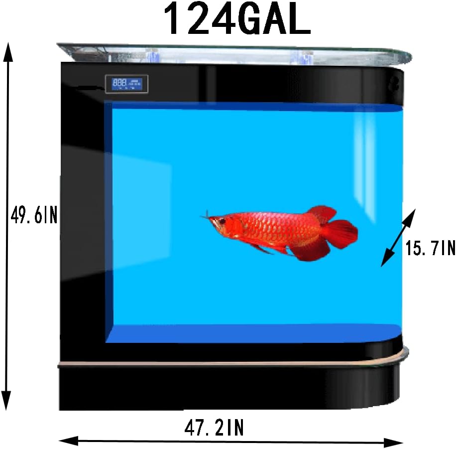 Black Fish Tank 124Gal LED Aquarium Kit Upright Fish Tank Large Glass Fishbowl Glsaa Bar for Patios Living Office Room and Kitchen