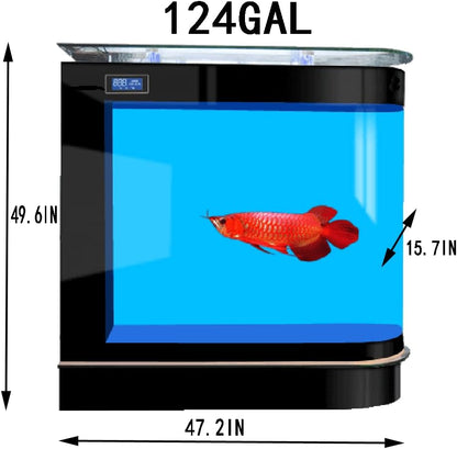 Black Fish Tank 124Gal LED Aquarium Kit Upright Fish Tank Large Glass Fishbowl Glsaa Bar for Patios Living Office Room and Kitchen