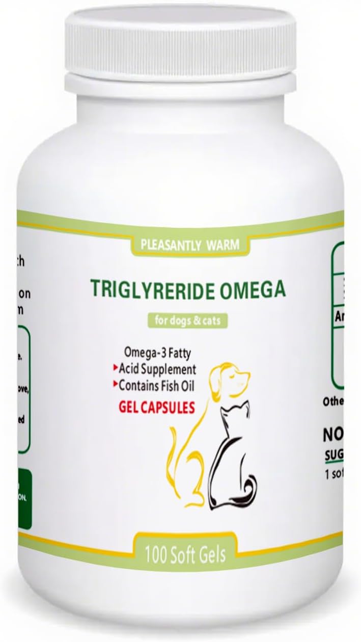Triglyceride Omega for Dogs & Cats - Wild-Caught Fish Oil with EPA/DHA & Vitamins A,D3 | Tasteless Softgels for Skin, Coat & Whole-Body Vitality，100 Soft Gel