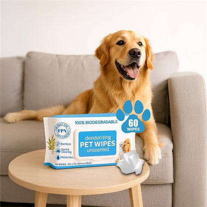 FPN Pet Cleaning Wipe 24 Bags of 60 Wipes – Unscented Bamboo Grooming Wipes for Dogs & Cats – No Alcohol or No Harsh Chemicals – Soft – 7x8 in (24 CT - 1440 Wipes)