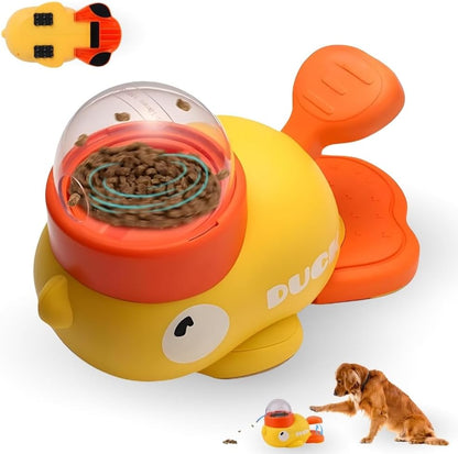 Dog Interactive Treat Dispenser Toy - Anti-Slip Duck Slow Puzzle Feeder for Dogs & Cats - 3 Challenge Lids for IQ Training, Mental Enrichment for Small, Medium & Large Dogs