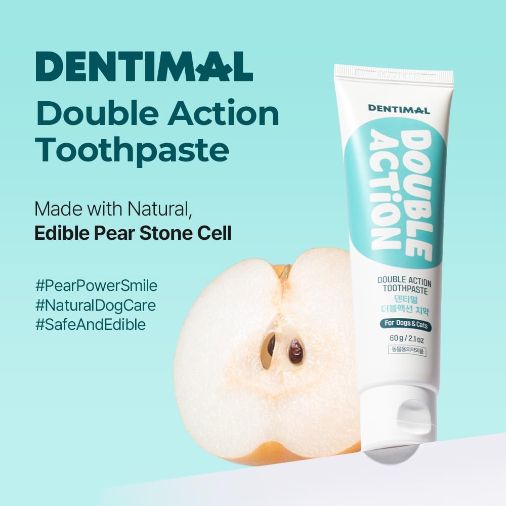 Dentimal Double Action Enzymatic Pet Toothpaste for Dogs & Cats, with Pear Stone Cells to Clean Teeth, Remove Plaque & Tartar, Freshens Breath, Gum Care, Safe for Puppies and Kittens, 2 fl oz