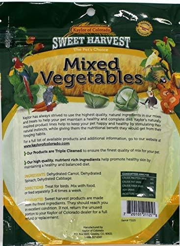 Mixed Vegetables Treat, 2.5 Oz Bag - Real Vegetables for Birds - Cockatiels, Parakeets, Parrots, Macaws, Conures