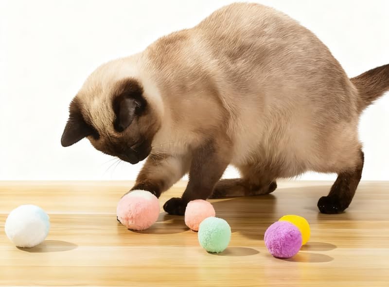 10Pcs Soft Plush Cat Ball 1.2-inch Rainbow Cat Toy, Cat Toy Plush Balls – Self-Entertainment Quiet Play Balls for Cats, Mixed Colors