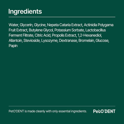 PetO’Dent Dental Water Additive for Cats–No Brushing Needed, Fresh Breath, Tartar Control & Gum Care with Catnip & Silvervine Extracts, 8.45 fl oz / 250ml