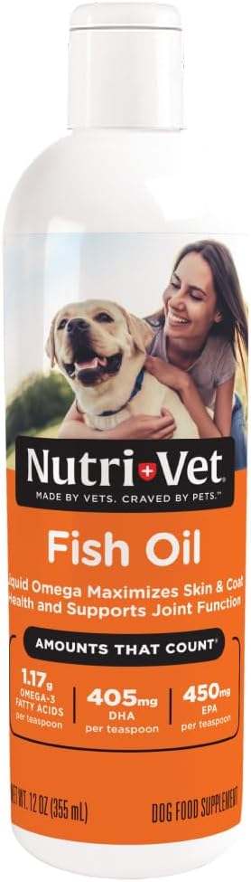 Nutri-Vet Fish Oil - Dog Skin & Coat Supplement - Omega 3 Fish Oil - Promotes Joint Health - 12oz