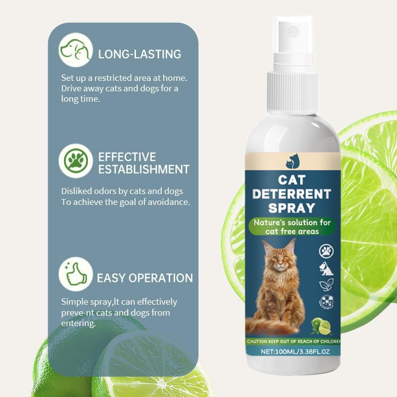 Cat deterrent spray Natural green lemon flavor Non-toxic anti scratch formula for cat and dog,Safe indoor and outdoor repellent for furniture,Blanket and plants Effective pet training assistance 100ml