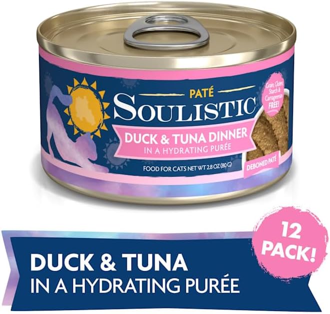 Soulistic Pate Duck & Tuna Dinner in a Hydrating Puree Wet Cat Food, 2.8 oz., Case of 12