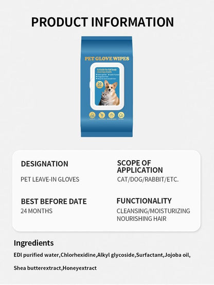 20 PCS Pet Glove Wipe, Cleaning Glove for Dog and Cat, Fur Face, Ear, Eye, Paws Cleaning Wipes, Pet Wash Free Gloves, Cleaning Grooming Wipes for Daily Care and Traveling, No Rinse, Gentle, Thickened