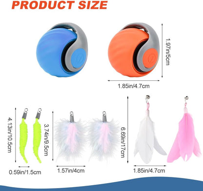 2pcs Interactive Cat Toys, Speedy Tail Cat Ball Automatic Moving Ca-t Toys Ball for Indoor Pet, Electronic Rolling Pet Chase Toy