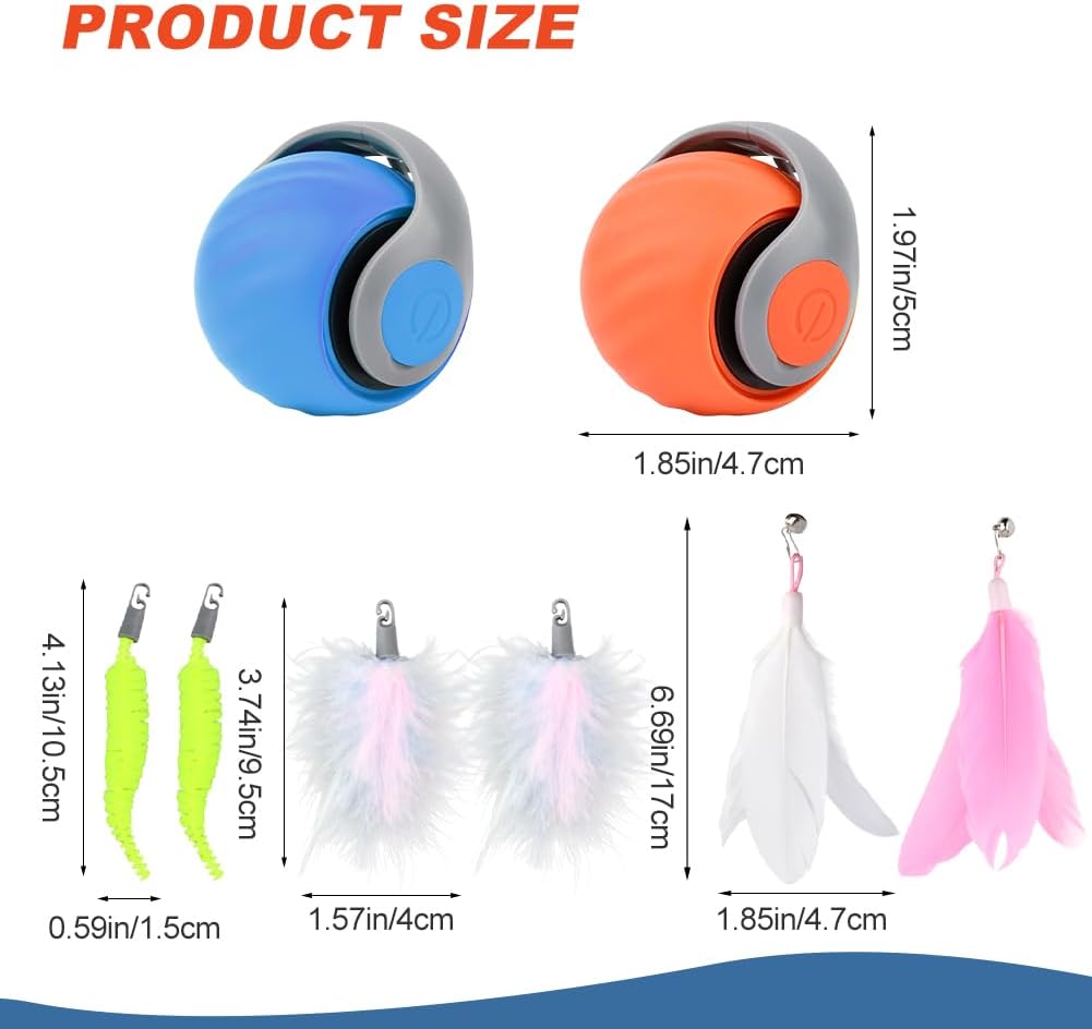 2pcs Interactive Cat Toys, Speedy Tail Cat Ball Automatic Moving Ca-t Toys Ball for Indoor Pet, Electronic Rolling Pet Chase Toy
