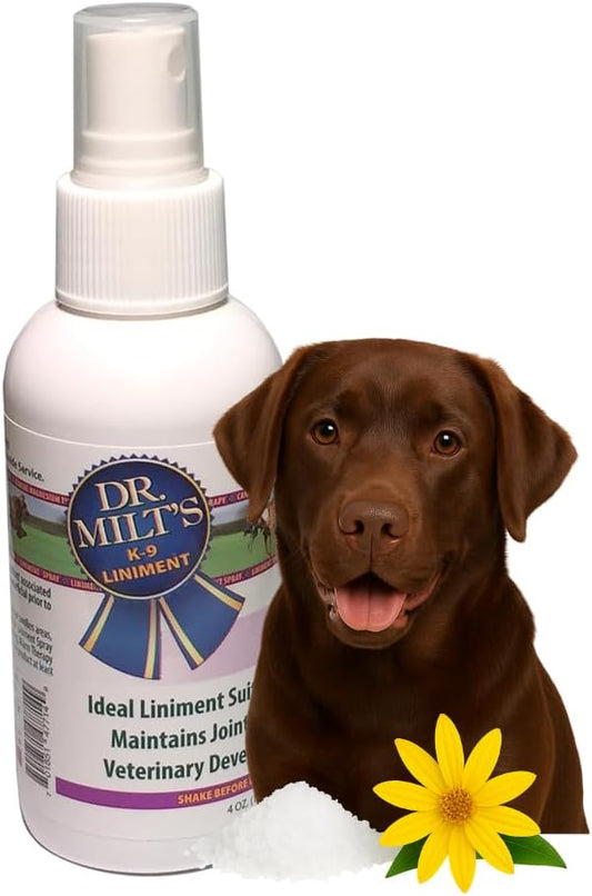 Dr. Milt's Dog Hip and Joint Pain Relief Spray, Topical Magnesium Sulfate & Arnica Ointment. Reduces Inflammation, Lessens Tenderness and Alleviates Nervousness. 1-4oz Spray