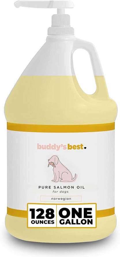 Salmon Oil for Dogs by Buddy’s Best – 1 Gallon (128oz) | 100% Norwegian Fish Oil | Human-Grade & Odorless | Omega 3 Supplement for Coat & Joints