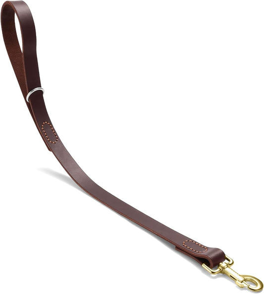 Leather Dog Leash, Strong Traffic Pet Short Lead & Heavy Duty Metal Hook for Training and Walking. (2.0ft L x 2.5cm W)