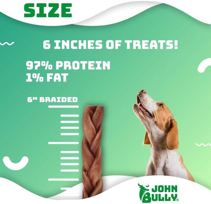 John Bully Collagen Braided 6" 6PK, The Best Option for Your Dog, 100% Natural, Rich in Protein, Highly Digestible, Gluten Free,Premium Grade Quality,Odor Free The Real Collagen