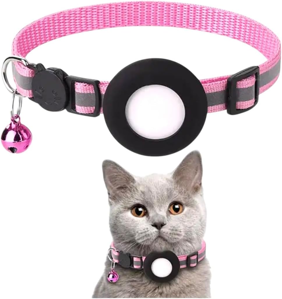 AirTag Cat Collar Airtag Holder for Cats – Breakaway Reflective Nylon Kitten Collar with Bell, Adjustable 1cm Cat Collar for Tracking, Safety & Small Cats (Fits 8.66–13.78 in)