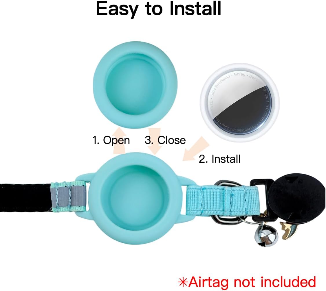 Unifuncy Waterproof and Reflective Breakaway Airtag Cat Collar with Built-in Airtag Holder, Lightweight and Adjustable Collar for Cats, Perfect Cat Tracker Accessory (Airtag Not Included)- Black