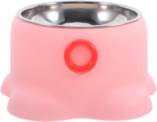ERINGOGO Stainless Steel Cat Feeding Bowl Non-Tipping Pet Water Dish Portable Dog Food Tray Peach Pink for Home and Travel Use
