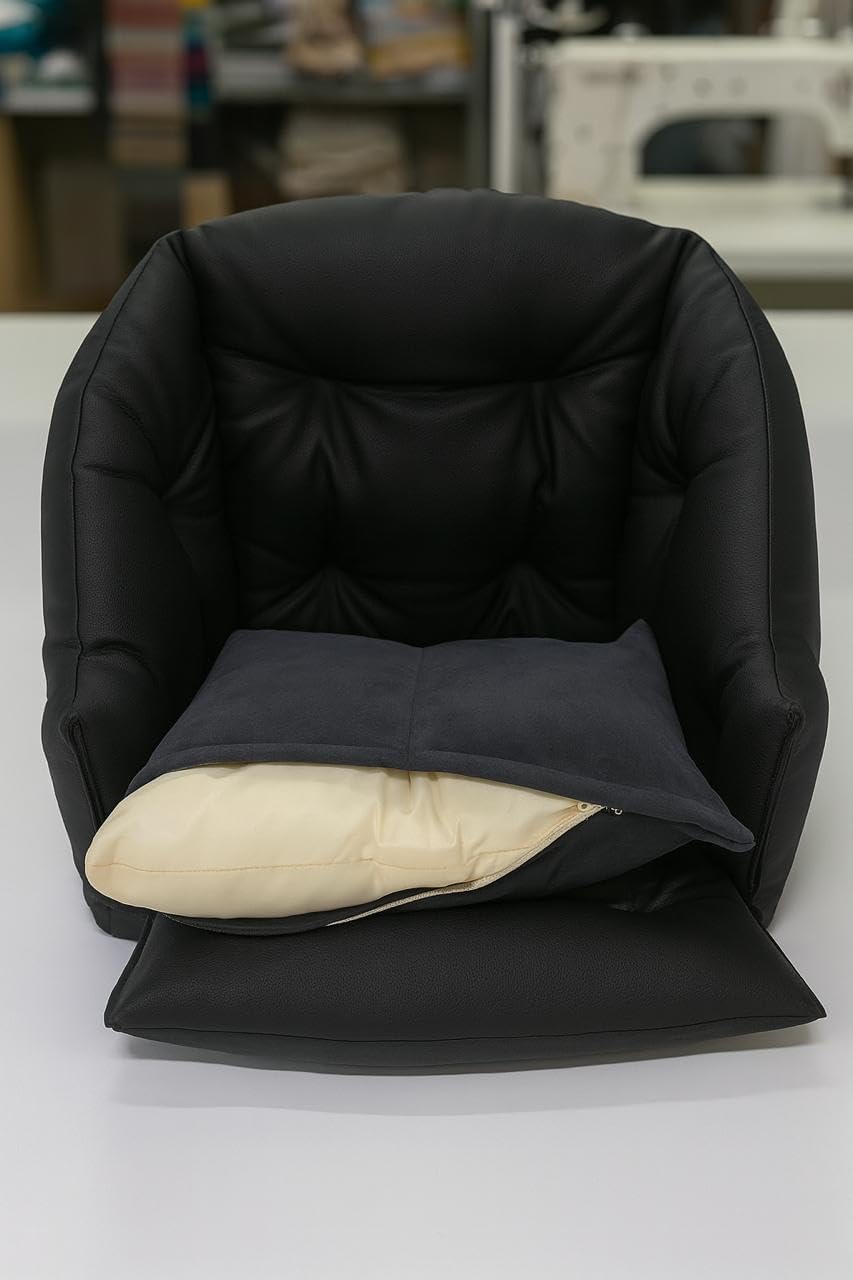 Dog Car Seat for Small Dogs, Travel Booster Bed with Safety Belt, Eco Leather Pet Seat, Black