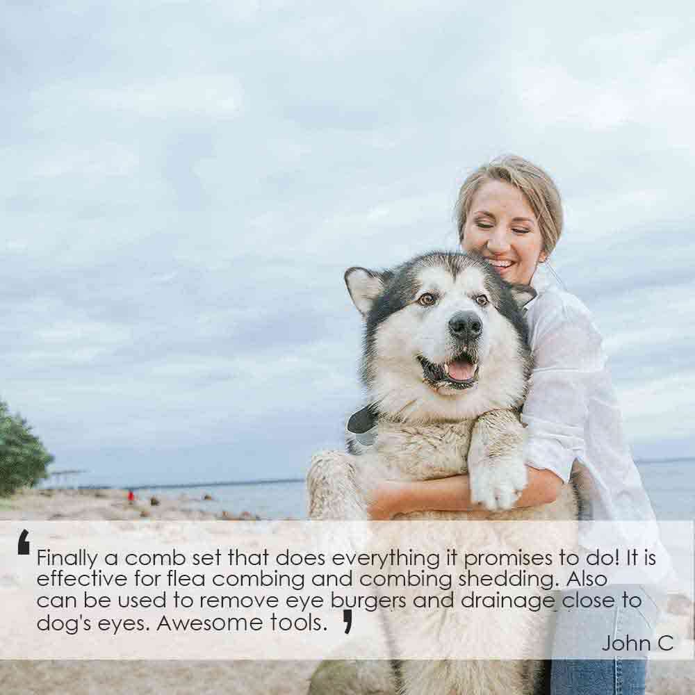 Dog Grooming Comb Pet, Stainless Steel Cat Combs with Rounded Teeth, Professional Metal Tear Stain Remover, Dematting Tool for Small, Medium & Large Pets-7.5in