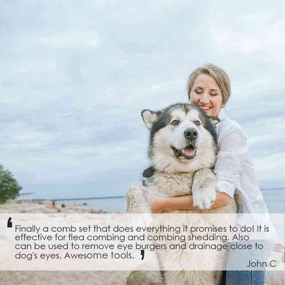 Dog Grooming Comb Pet, Stainless Steel Cat Combs with Rounded Teeth, Professional Metal Tear Stain Remover, Dematting Tool for Small, Medium & Large Pets-7.5in