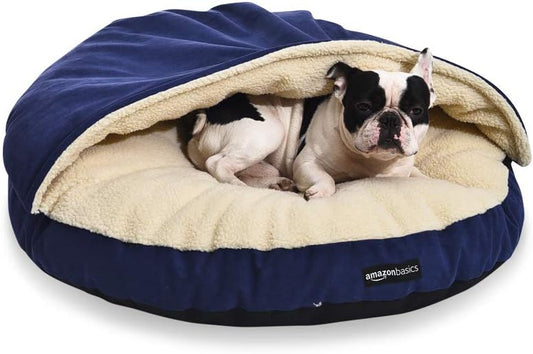 Amazon Basics Pet Cave Bed for Dog, With Removal Nesting Cave Cover, Fits up to 30lbs Pets, 35 x 35 x 13 inches, Blue