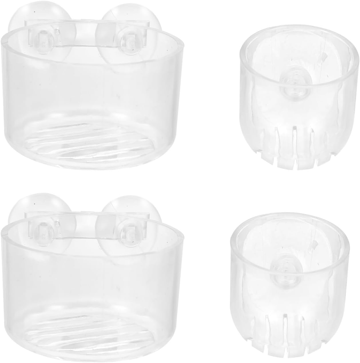 GALPADA 4Pcs Acrylic Fish Tank Feeding Bowls with Suction Cups Round and Oval Feeding Cups for Aquarium Fish and Shrimp for Aquatic Pets